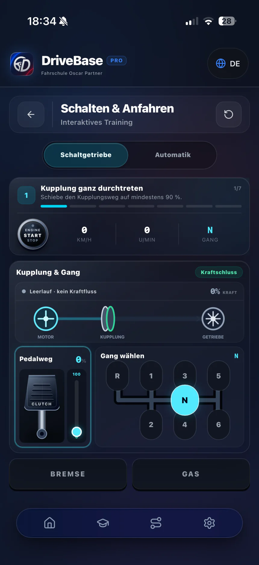 DriveBase Schalt- und Kupplungssimulator mit Pedalweg und Gangwahl